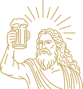 Zeus raising a beer — Sunshine Coast Pub Run logo